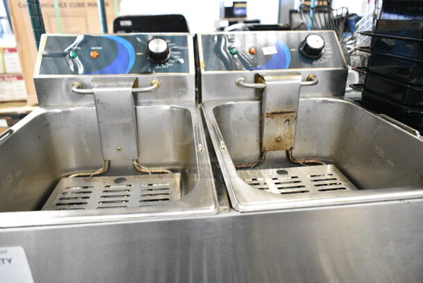 	BRAND NEW SCRATCH AND DENT! 2023 Hoocoo FRY-20L Stainless Steel Commercial Countertop Electric Powered 2 Bay Deep Fat Fryer w/ 2 Metal Baskets and 2 Lids. 120 Volts, 1 Phase. - Image 5 of 7