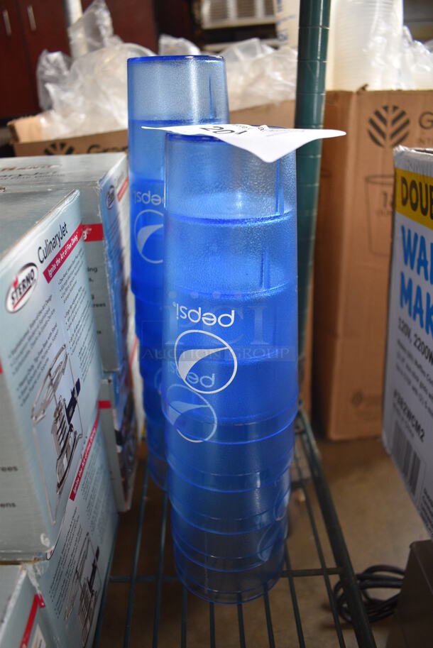 ALL ONE MONEY! Lot of 11 Blue Poly Beverage Tumblers. 3.5x3.5x6.5 - Image 1 of 2