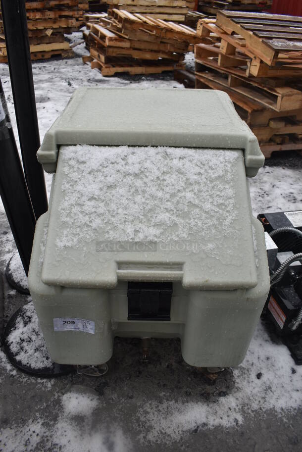 Green Gray Poly Portable Ice Bin on Commercial Casters. 22x29x30
