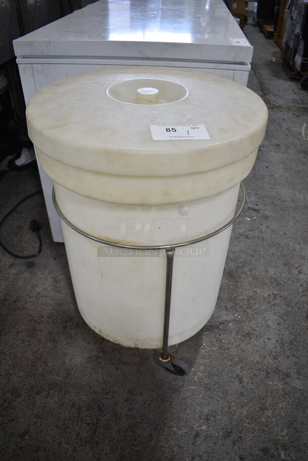 White Poly Bin w/ Lid on Dolly. - Image 1 of 5