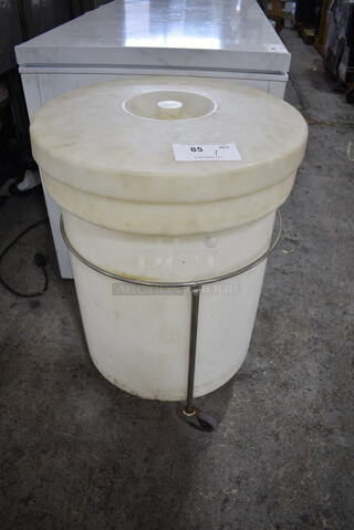 White Poly Bin w/ Lid on Dolly.