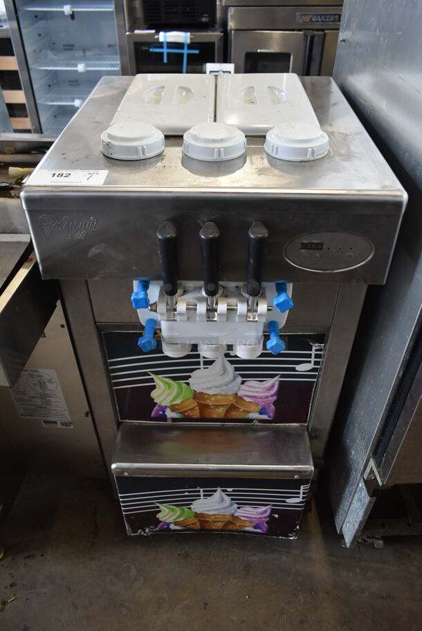 2013 Aspera Stainless Steel Commercial Floor Style Air Cooled2 Flavor w/ Twist Soft Serve Ice Cream Machine on Commercial Casters. 220 Volts. - Item #1074746