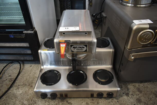 Bunn Stainless Steel Commercial Countertop 5 Burner Coffee Machine w/ Hot Water Dispenser and Metal Brew Basket.  - Image 1 of 7