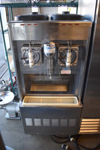 Taylor 342D-27 Stainless Steel Commercial Floor Style Air Cooled 2 Flavor Frozen Beverage Machine w/ Drink Mixer Attachment on Commercial Casters. 208-230 Volts, 1 Phase. 26x34x60