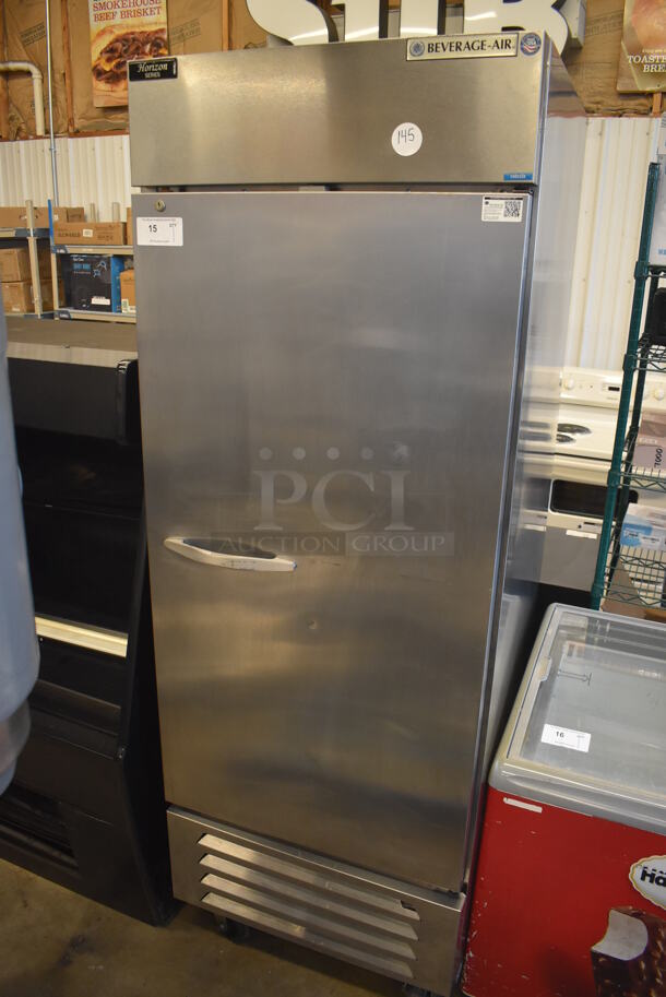 Beverage Air HBF27-1 Horizon Series Stainless Steel Commercial Single Door Reach In Freezer w/ Poly Coated Racks on Commercial Casters. 115 Volts, 1 Phase. 30x32x84. Tested and Working! - Image 3 of 5