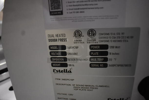 BRAND NEW SCRATCH AND DENT! Estella DPC18P 18" Manual Clamshell Pizza Dough Press - 120V, 1200W 1 Phase. Tested and Working! - Image 7 of 8
