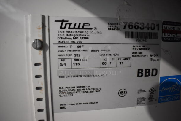 2013 True T-49F Commercial Stainless Steel Two Section Reach In Freezer With Polycoated Racks on Commercial Casters. 115V/1 Phase Tested And Working! - Image 6 of 6