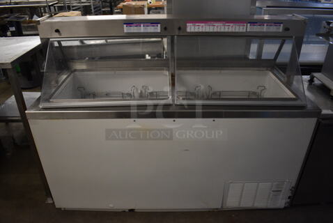 Baskin Robbins Stainless Steel Commercial Floor Style Ice Cream Dipping Cabinet w/ 3 Metal Tub Collars. 68.5x30x52. Tested and Powers On But Does Not Get Cold