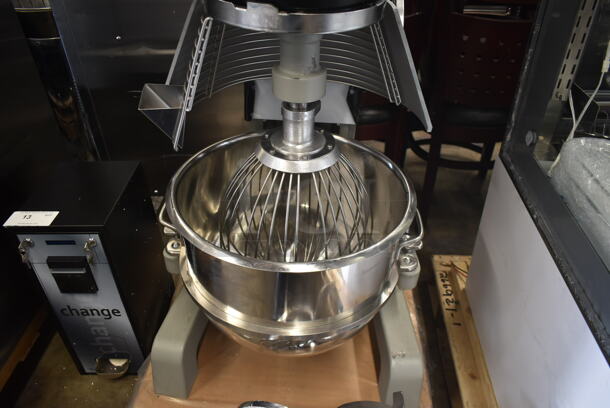 BRAND NEW SCRATCH AND DENT! 2023 Globe SP40 Metal Commercial Floor Style 40 Quart Planetary Dough Mixer w/ Stainless Steel Mixing Bowl, Bowl Guard, Dough Hook, Paddle and Whisk Attachments. 220 Volts, 1 Phase.  - Image 5 of 10