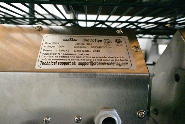 BRAND NEW SCRATCH AND DENT! 2023 Crosson CF-26 Stainless Steel Commercial Countertop Electric Powered 2 Bay Fryer w/ 2 Metal Fry Baskets and 2 Lids. 120 Volts, 1 Phase. - Image 9 of 9