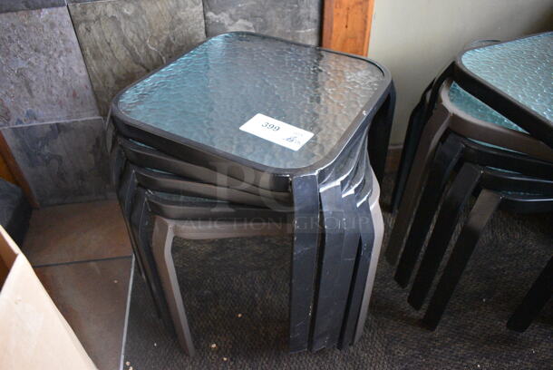 10 Brown Metal Stools w/ Clear Countertop. BUYER MUST REMOVE. 16x16x17. 10 Times Your Bid! (Susquehanna Ale House) - Image 2 of 4