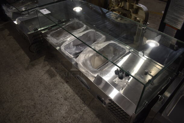BRAND NEW SCRATCH AND DENT! 2023 KoolMore SCDC-3P-SSL Stainless Steel Commercial Countertop Refrigerated Rail w/ 3 Drop In Bins and Glass Sneeze Guard. 115 Volts, 1 Phase. Tested and Working! - Image 7 of 10