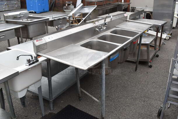 Eagle Stainless Steel Commercial 3 Bay Sink w/ Dual Drain Boards, Faucet and Handles.