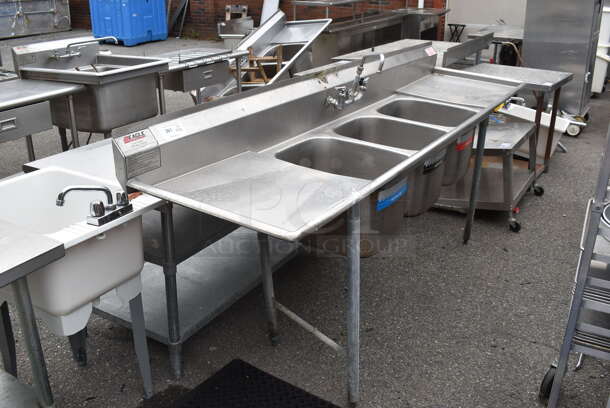 Eagle Stainless Steel Commercial 3 Bay Sink w/ Dual Drain Boards, Faucet and Handles. - Image 1 of 1