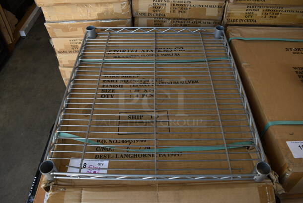 5 Boxes of 4 BRAND NEW! Stortec S2424 EPS Epoxy Platinum Silver Finish Wire Shelves. Total of 20 Shelves. 24x24x1.5. 5 Times Your Bid!