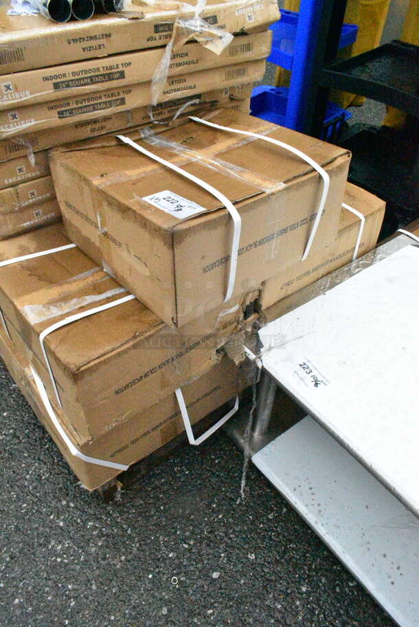 5 Boxes of 4 BRAND NEW SCRATCH AND DENT! Lancaster Table & Seating 427TB2222 Excalibur 22" x 22" Cross Outdoor Table Base Plate. 5 Times Your Bid!  - Image 2 of 3