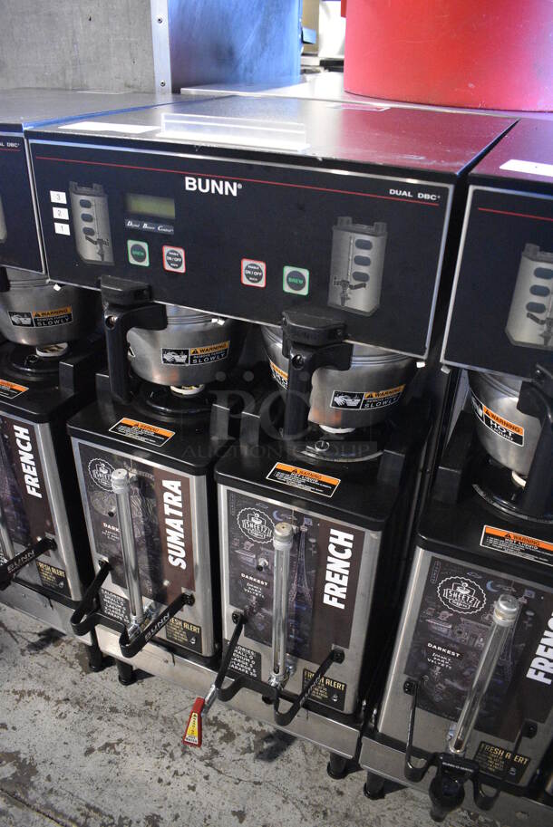 2012 Bunn Model DUAL SH DBC Stainless Steel Commercial Countertop Dual Coffee Machine w/ Hot Water Dispenser, 2 Stainless Steel Brew Baskets and 2 Bunn Model SH SERVER Satellite Servers. 120/208-240 Volts, 1 Phase. 18x24x36. Tested and Working! - Image 2 of 5
