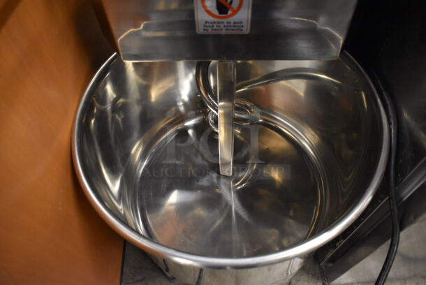 LIKE NEW! Stainless Steel Commercial Floor Style Spiral Mixer w/ Stainless Steel Mixing Bowl, Bowl Guard and Dough Hook Attachment. 125 Volts, 1 Phase. 17x30x37. Tested and Working! - Image 4 of 8