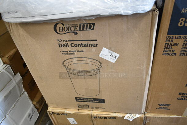 PALLET LOT of 25 BRAND NEW Boxes Including Choice Soup Containers, 3 Box Bare Solo Plastic Lids, LG8R Solo Lids, Dart 8SJ20 8 oz. Extra Squat White Customizable Foam Food Container - 1000/Case, 500CC10 Choice 10 oz. Clear PET Plastic Cold Cup - 1000/Case, 500LFLAT Choice Clear Flat Lid with Straw Slot - 9, 12, 16, 20, and 24 oz. - 1000/Case, 128HD32BULK ChoiceHD 32 oz. Microwavable Translucent Plastic Deli Container - 480/Case, 245CCGR8BL Baker's Lane 8" White Corrugated Grease-Resistant Cake Circle - 100/Case, 4558011390 24 oz. Transparent Assorted Jewel Color Heavy-Duty 1/2 Yarder with Lid and Straw - 33/Case, 2 Box 346BKTSNM Choice Medium Weight Black Wrapped Plastic Cutlery Set with Napkin - 250/Case, 612FHL1230 Foil Steam Table Pan Lid - Half Size, 395TO961 EcoChoice 9" x 6" x 3" Compostable Sugarcane / Bagasse 1 Compartment Take-Out Container - 200/Case, 2650811022K Cres Cor 0811 022 K Heater Kit, Moffat M000033 NEMA 6-50P Power Cord for USE32T5 and E32D5-2 Series, Kraft Food Trays. 25 Times Your Bid! - Image 7 of 12