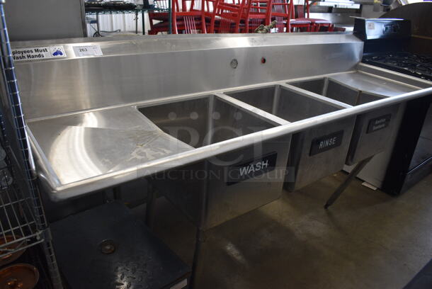 Stainless Steel Commercial 3 Bay Sink w/ Dual Drainboards. 88x27x44. Bays 16x20x12. Drainboards 16x22x1 - Image 5 of 6