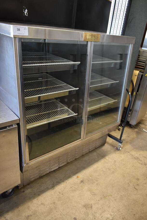 Kirsh Stainless Steel Commercial Floor Style Deli Display Case Merchandiser w/ Poly Coated Racks. Tested and Powers On But Does Not Get Cold 