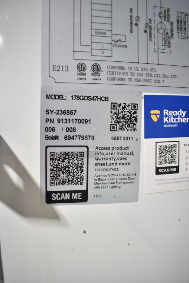 BRAND NEW SCRATCH AND DENT! 2023 Avantco 178GDS47HCB Metal Commercial 2 Door Reach In Cooler Merchandiser w/ Poly Coated Racks on Commercial Casters. 120 Volts, 1 Phase. Tested and Working! - Image 7 of 7