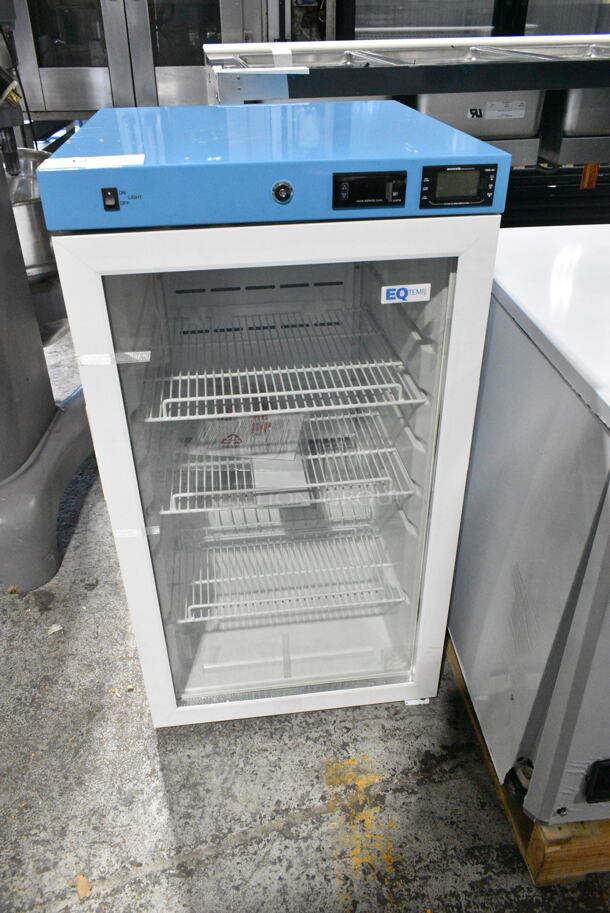 BRAND NEW SCRATCH AND DENT! Summit Appliance ACR32G EQTemp ACR Series 3.17 Cu. Ft. White / Blue Compact Glass Door Reach-In Medical Refrigerator Merchandiser. 115 Volts, 1 Phase. Tested and Working! - Image 1 of 4