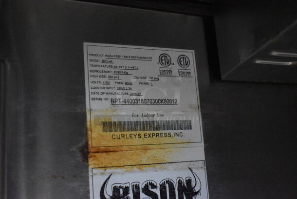 2018 Bison BPT-44 Stainless Steel Commercial Pizza Prep Table on Commercial Casters. 115 Volts, 1 Phase. Tested and Working! - Image 5 of 7