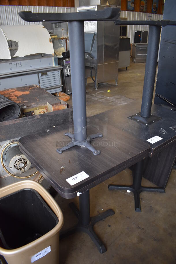 2 Dark Wood Pattern Tabletops on Black Metal Table Base. 24x24x29. 2 Times Your Bid! - Image 3 of 5