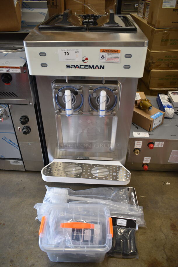 BRAND NEW! Spaceman 6690-CL Stainless Steel Commercial Countertop Air Cooled 2 Flavor Frozen Beverage Slushy Machine. 220 Volts, 1 Phase. - Image 2 of 12