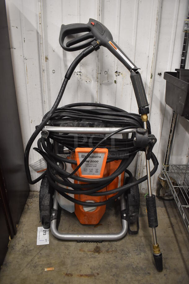 Husqvarna PW 2000 Metal Floor Style Electric Powered Pressure Washer. 120 Volts, 1 Phase. 17x12x21