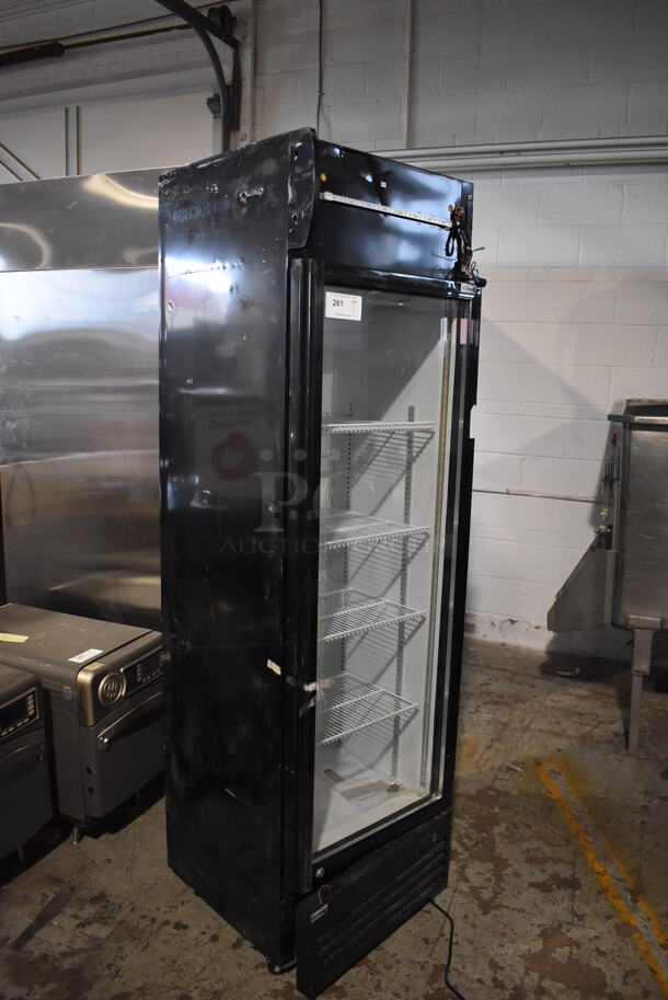 BRAND NEW SCRATCH AND DENT! KoolMore MDR-1GD-13C Metal Commercial Single Door Reach In Cooler Merchandiser w/ Poly Coated Racks on Commercial Casters. 115 Volts, 1 Phase. Tested and Working! - Image 2 of 9