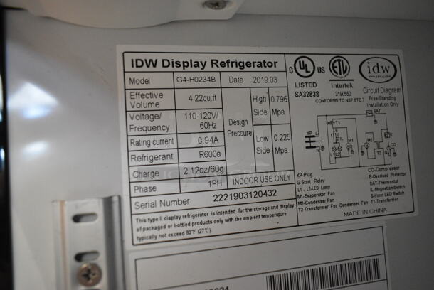 2019 IDW G4-H0234B Metal Commercial Single Door Cooler Merchandiser w/ Poly Racks. 115 Volts, 1 Phase. Tested and Working!
 - Image 3 of 3