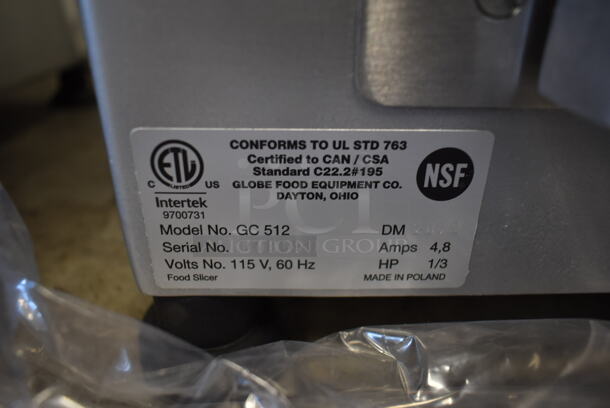 BRAND NEW SCRATCH AND DENT! Globe Chefmate GC512 Stainless Steel Commercial Countertop Automatic Meat Slicer w/ Blade Sharpener. 115 Volts, 1 Phase. Tested and Working! - Image 8 of 10