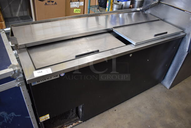 Beverage Air DW64-B Stainless Steel Commercial Bottled Back Bar Cooler w/ 2 Sliding Lids. 115 Volts, 1 Phase. 65x27.5x33. Tested and Powers On But Does Not Get Cold