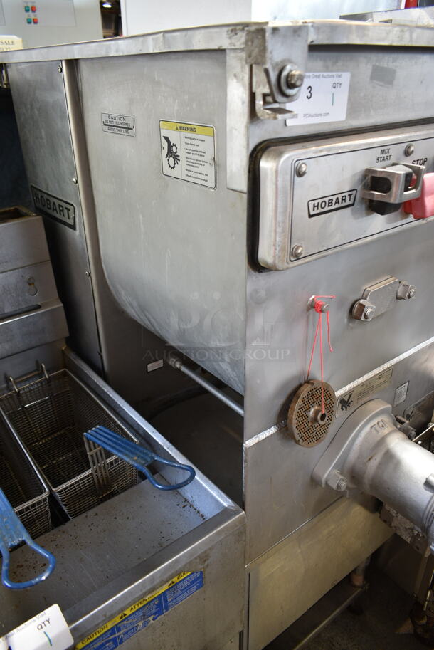 Hobart 4246 S Metal Commercial Floor Style Electric Powered Meat Mixer Grinder w/ Foot Pedal on Commercial Casters. 208 Volts, 3 Phase.  - Image 6 of 9