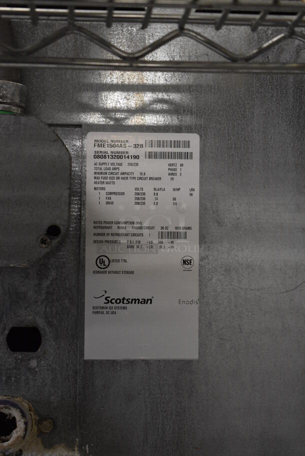 Scotsman Model FME1504AS-32B Stainless Steel Commercial Ice Head on Scotsman Model BH1300BB Stainless Steel Commercial Ice Bin. 208/230 Volts, 1 Phase. 61x44x83 - Image 7 of 7