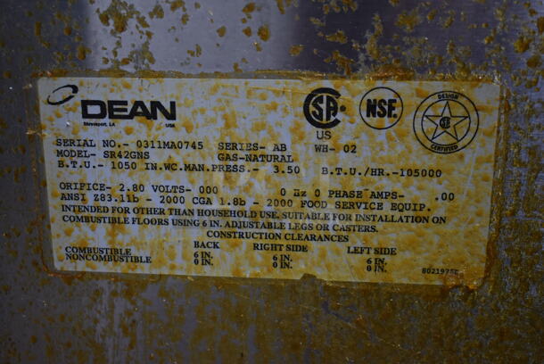 Dean SR42GNS Stainless Steel Commercial Floor Style Natural Gas Powered Deep Fat Fryer w/ 2 Metal Fry Baskets. 105,000 BTU.  - Image 6 of 6