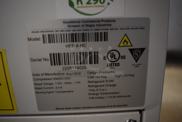BRAND NEW SCRATCH AND DENT! Excellence HFF-8HC 54" Flip Lid Ice Cream Dipping Cabinet 115 Volts, 1 Phase. Tested and Working! - Image 9 of 10