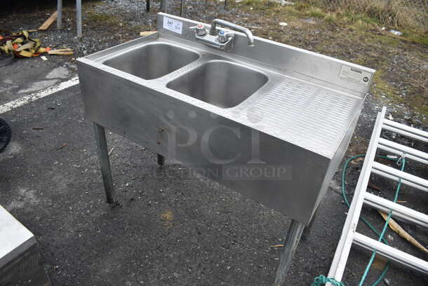 Krowne Stainless Steel Commercial 2 Bay Back Bar Sink w/ Right Side Drain Board, Faucet and Handles. 36x18x32. Bays 10x14x9. Drain Board 12x16x1 - Image 2 of 5