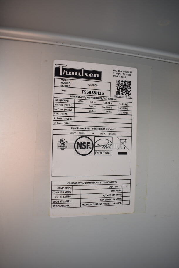 2016 Traulsen G12000 Stainless Steel Commercial 2 Half Size Door Reach In Cooler w/ Poly Coated Racks on Commercial Casters. 115 Volts, 1 Phase. Tested and Powers On But Does Not Get Cold
 - Image 5 of 5