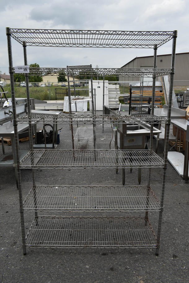 Chrome Finish 6 Tier Wire Shelving Unit. BUYER MUST DISMANTLE. PCI CANNOT DISMANTLE FOR SHIPPING. PLEASE CONSIDER FREIGHT CHARGES. - Image 1 of 3