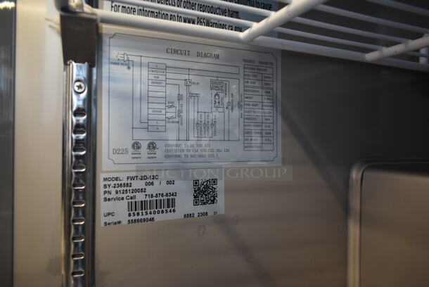 BRAND NEW SCRATCH AND DENT! 2023 KoolMore FWT-2D-12C Stainless Steel Commercial 2 Door Work Top Freezer w/ Back Splash on Commercial Casters. 115 Volts, 1 Phase. Tested and Working! - Image 7 of 8