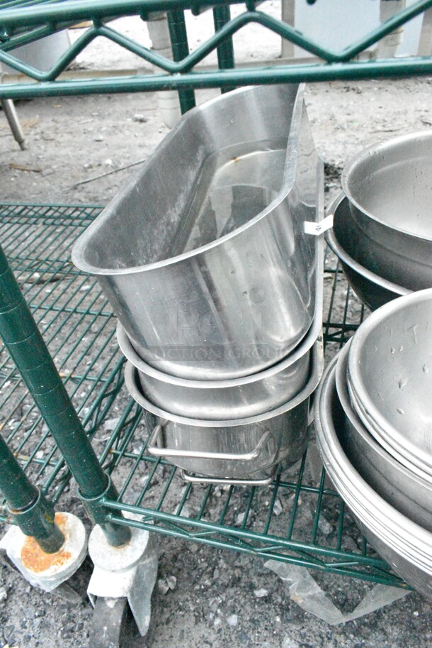Green Finish 5 Tier Wire Shelving Unit on Commercial Casters w/ Contents Including Stainless Steel Cylindrical Bins and Stainless Steel Drop In Bins. BUYER MUST DISMANTLE. PCI CANNOT DISMANTLE FOR SHIPPING. PLEASE CONSIDER FREIGHT CHARGES. - Image 8 of 8