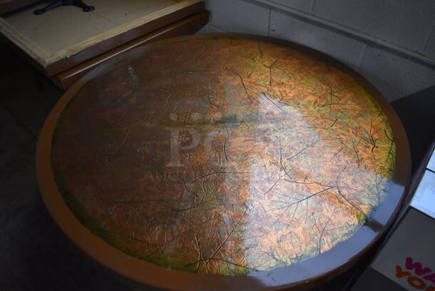 2 Leaf Patterned Round Tabletop on Black Metal Table Base. 42x42x29. 2 Times Your Bid! - Image 2 of 6
