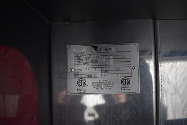 Fri-jado MD40-4 SB Stainless Steel Commercial Floor Style Open Grab N Go Heated Merchandiser w/ Metal Shelves on Commercial Casters. Both Side Panels Have Damage - See Pictures. 208 Volts, 1 Phase. 39.5x30.5x79 - Image 6 of 8