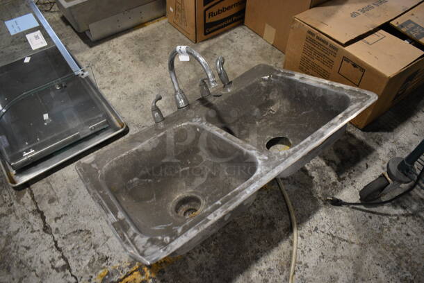 Metal 2 Bay Drop In Sink w/ Faucet and Handles. 33x22x20. Bays 14x16x5 - Image 2 of 3