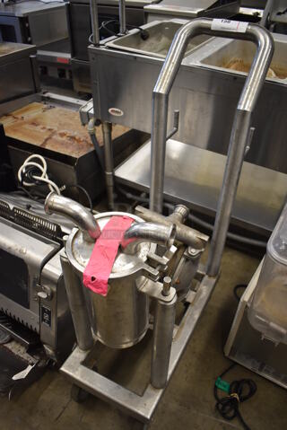 Metal Commercial Floor Style Portable Fryer Oil Filtration Pump System on Commercial Casters. 14x31x42