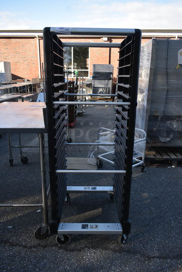 Rubbermaid Black Poly and Metal Pan Transport Rack on Commercial Casters. 