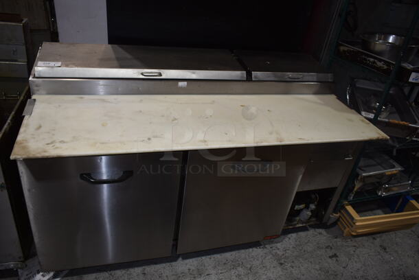 Torrey Stainless Steel Commercial Pizza Prep Table w/ Oversized Cutting Board. - Item #1109475